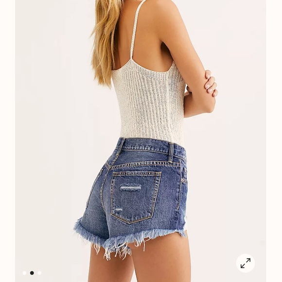 Free People High Rise Raw Hem Jean Shorts - Picture 3 of 14